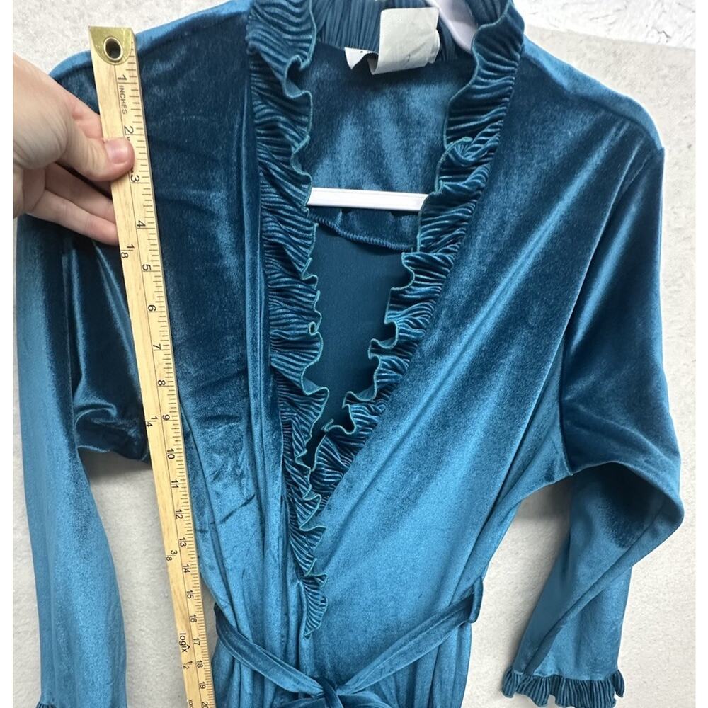 Vintage Robe Helen Of Troy Womens M Velvet Velour Teal Belted Grannycore - Picture 7 of 13